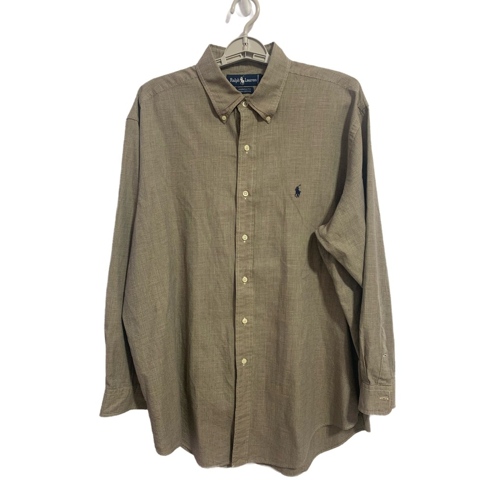 Polo Ralph Lauren Yarmouth Shirt Mens 17-34 Brown Glen Plaid Cotton Logo READ - Picture 3 of 9